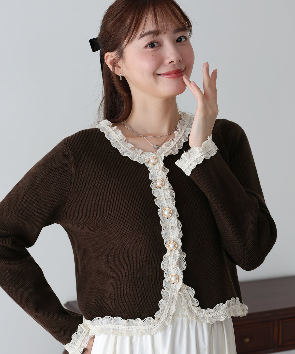 【早割5％OFF】レーストリムニットカーディガン
