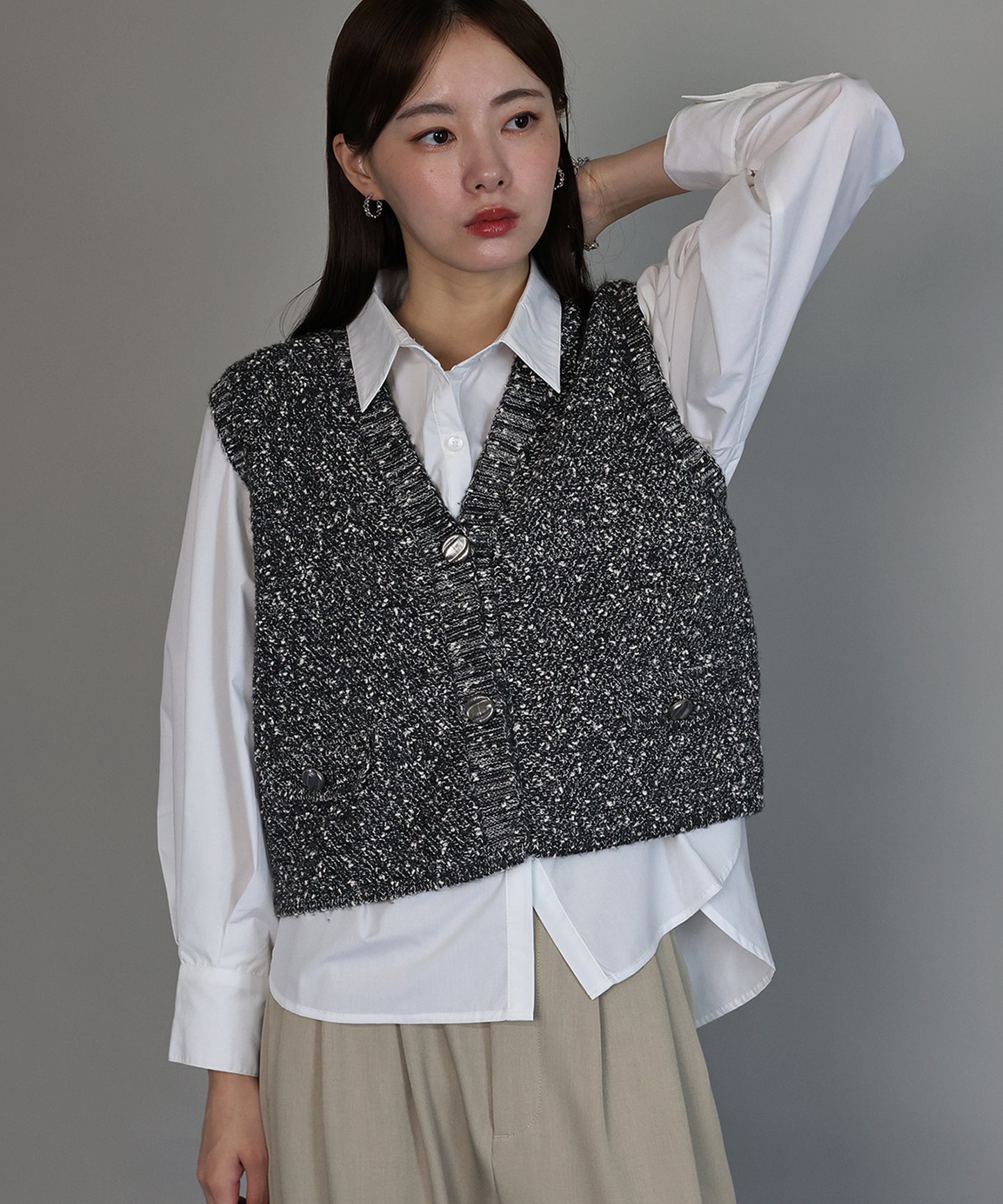 【早割5％OFF】ニュアンスボタンメランジニットベスト[ J by blue ]