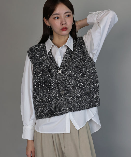 【早割5％OFF】ニュアンスボタンメランジニットベスト[ J by blue ]