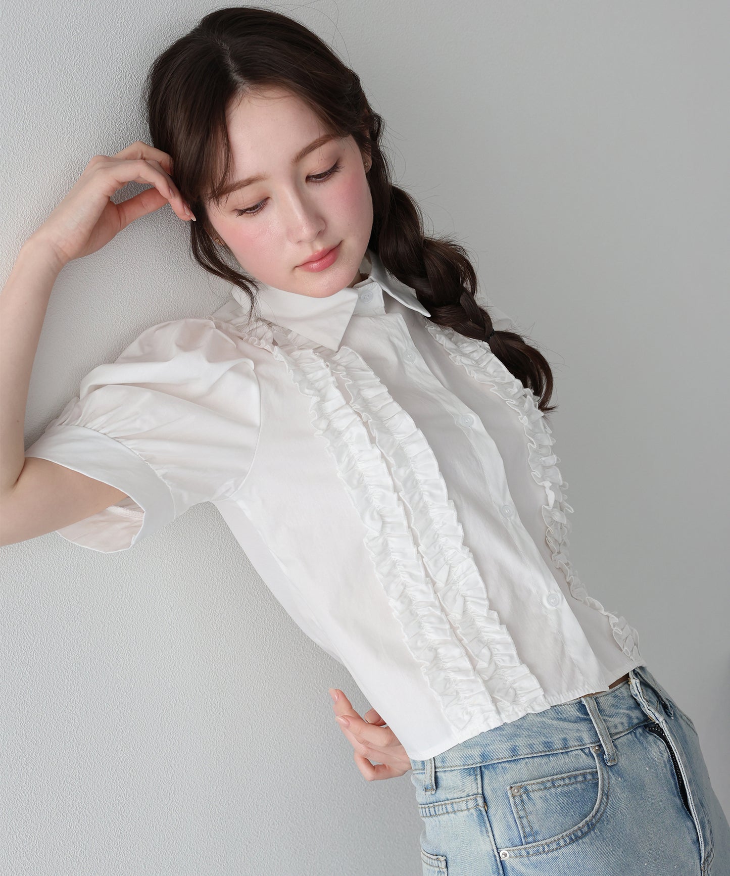 【早割5％OFF】フロントフリル半袖ブラウス【ネコポス】