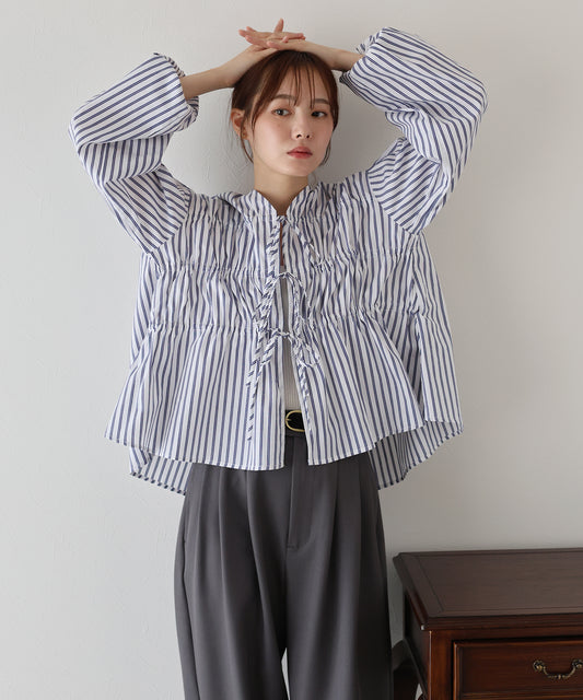 【早割5％OFF】ストライプリボンブラウス【ネコポス】