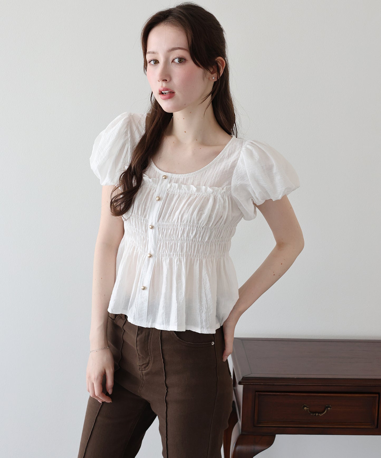 【早割5％OFF】シアーストライプシャーリングブラウス【メール便】