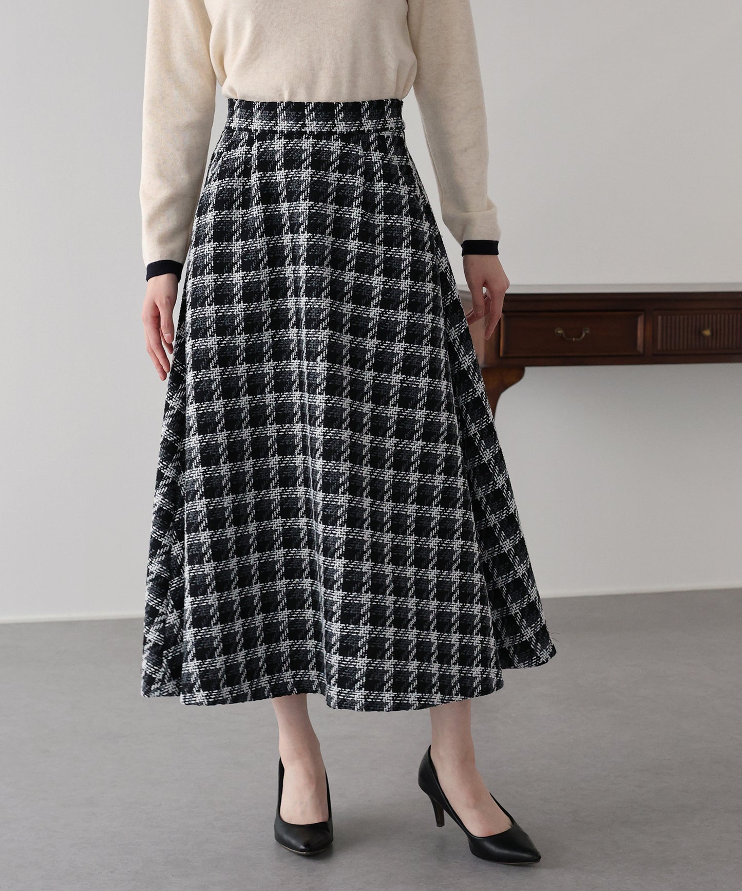 【早割5％OFF】ツイードチェックフレアスカート