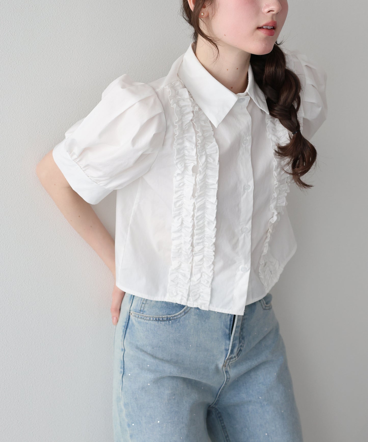 【早割5％OFF】フロントフリル半袖ブラウス【ネコポス】