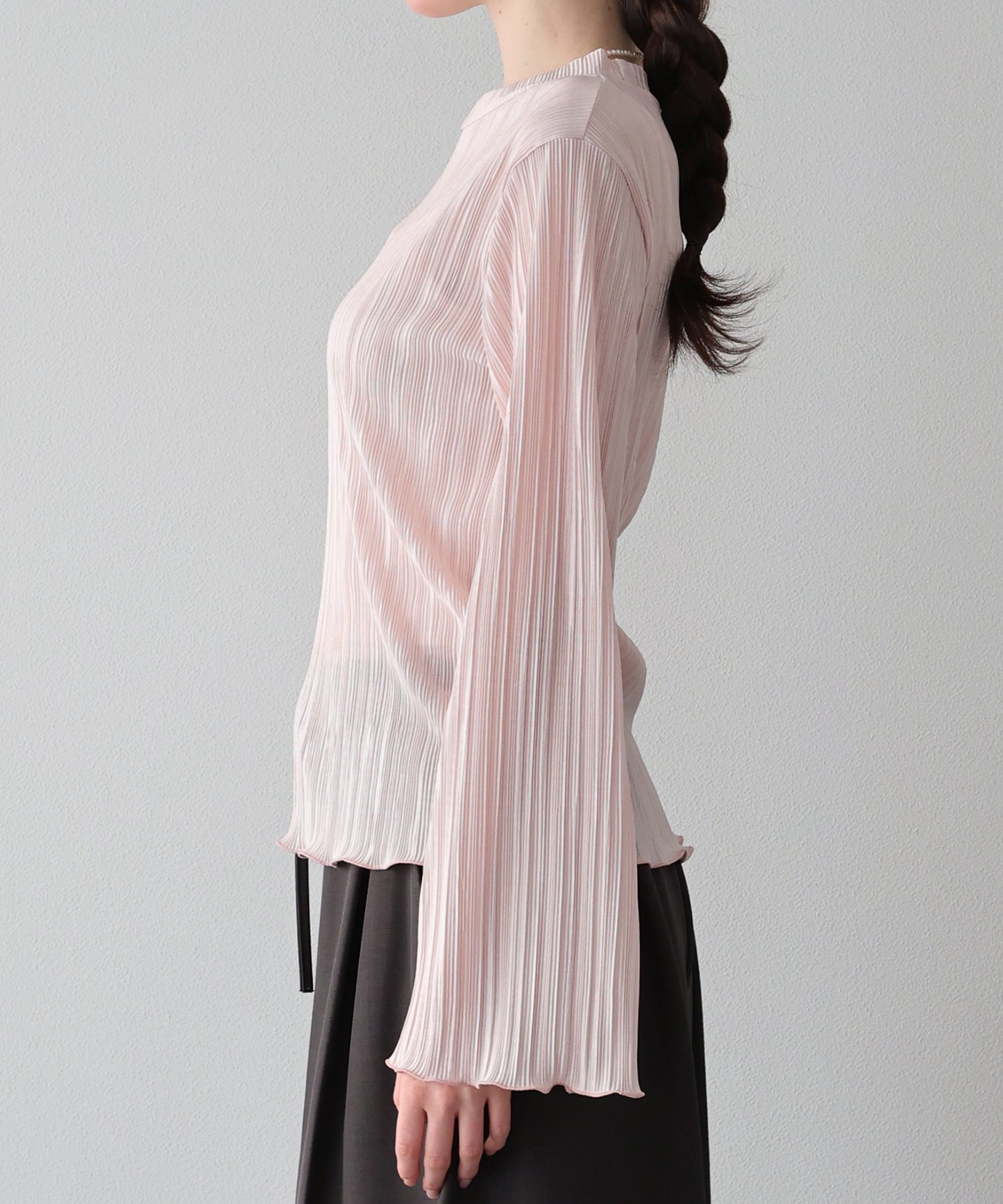 フレアスリーブランダムプリーツメローブラウス【ネコポス】