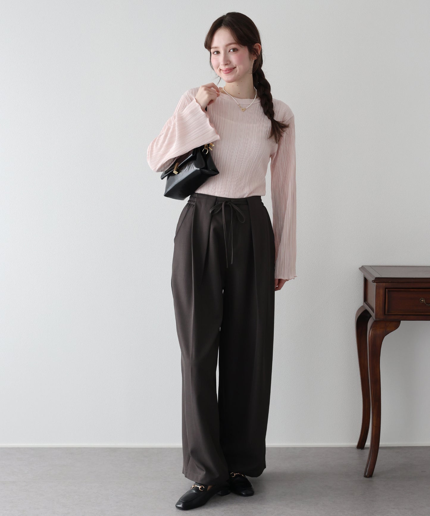 フレアスリーブランダムプリーツメローブラウス【ネコポス】