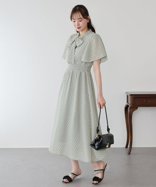 【早割5％OFF】フレアスリーブボウタイリボンワンピース