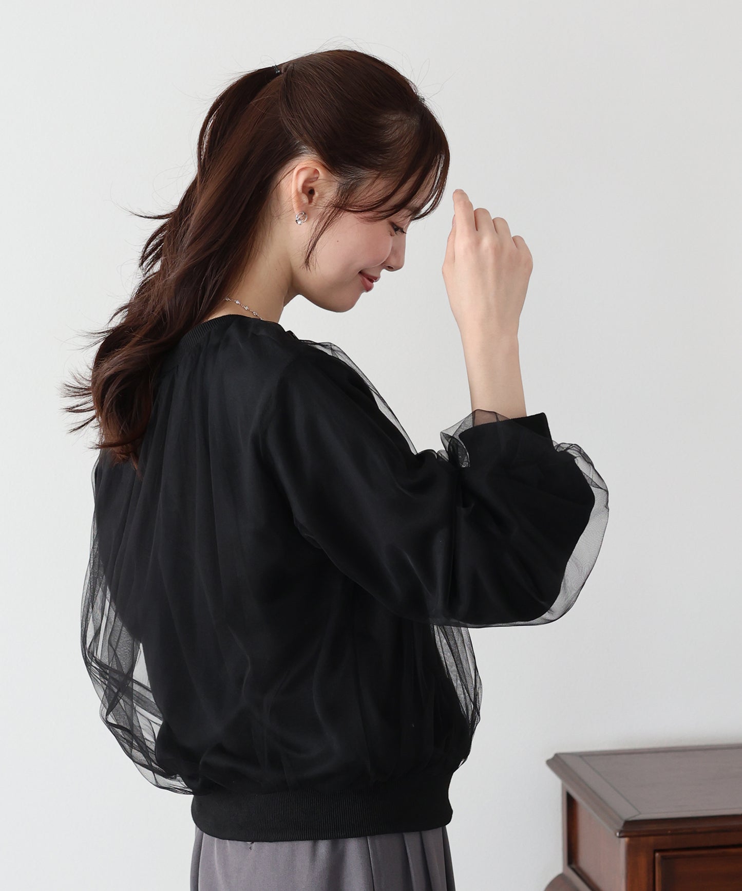 チュールレイヤードスウェットカーディガン