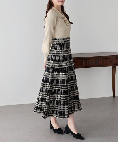 【早割5％OFF】《選べる着丈》ポロカラーフリルニットワンピース