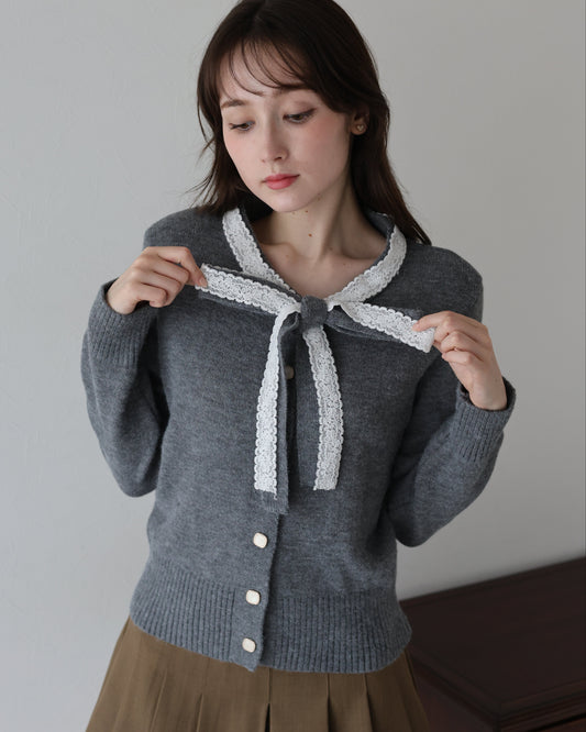 【早割5％OFF】レースリボンカーディガン