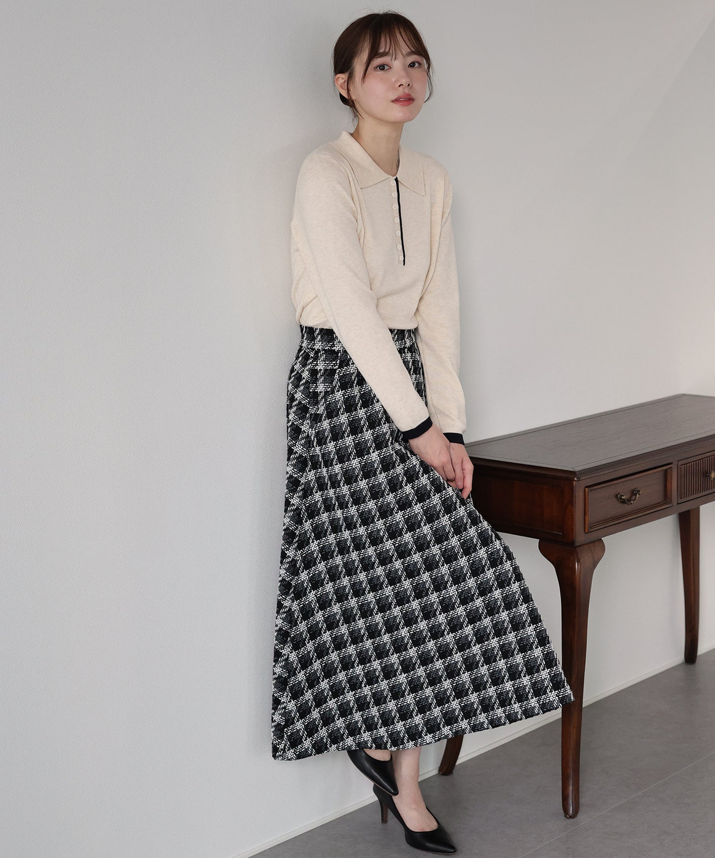 【早割5％OFF】ツイードチェックフレアスカート