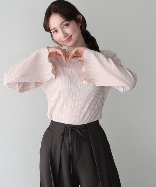 フレアスリーブランダムプリーツメローブラウス【ネコポス】