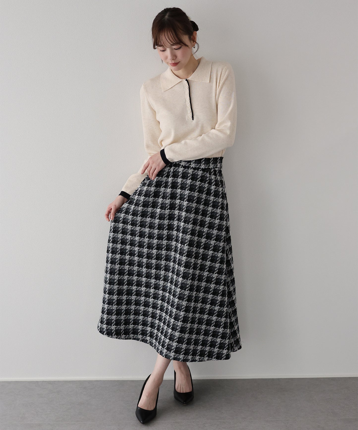 【早割5％OFF】ツイードチェックフレアスカート