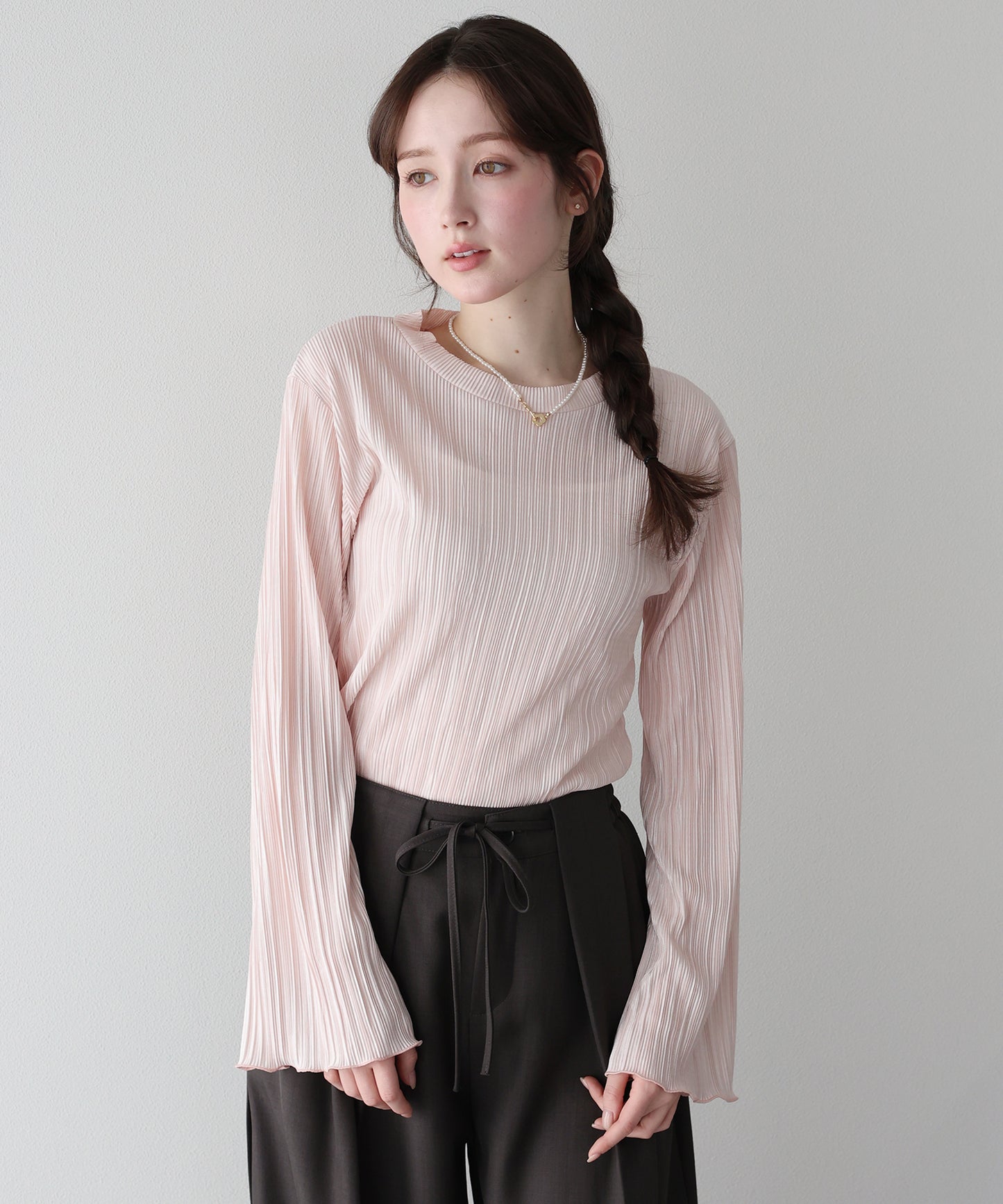 フレアスリーブランダムプリーツメローブラウス【ネコポス】