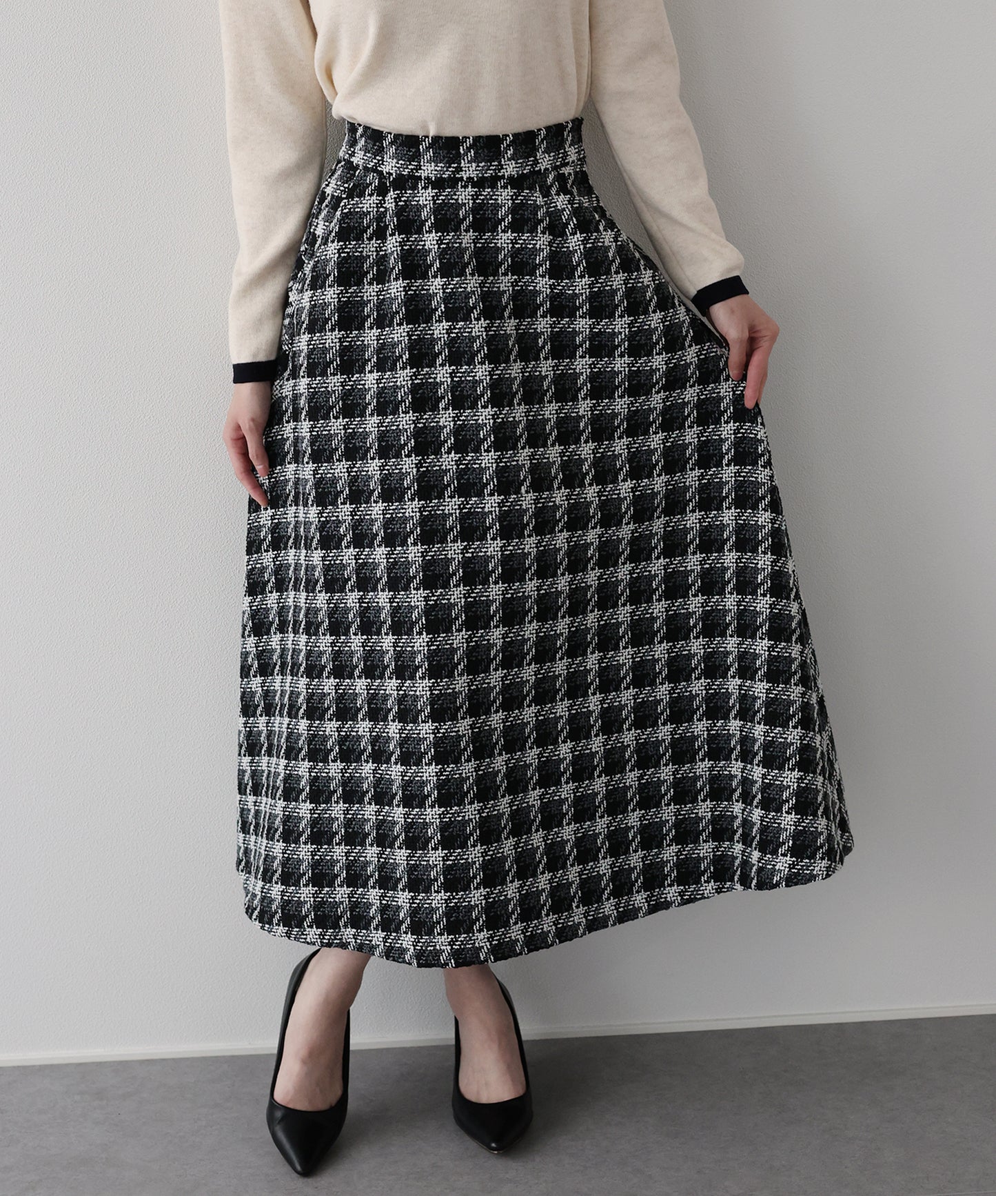 【早割5％OFF】ツイードチェックフレアスカート