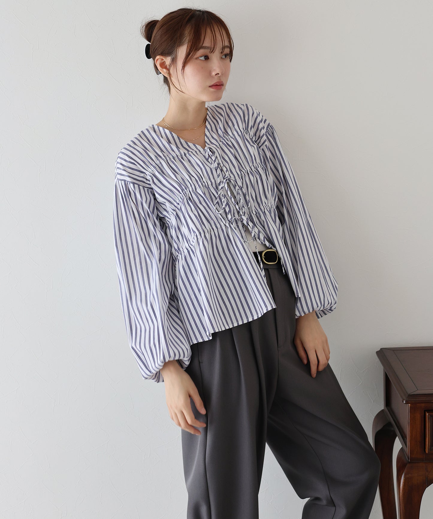 【TIME SALE】ストライプリボンブラウス【ネコポス】