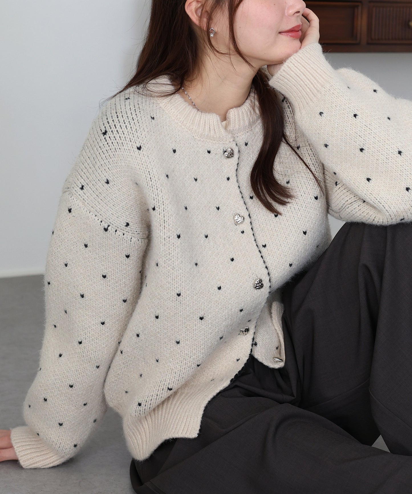 ハートニットジャガードカーディガン