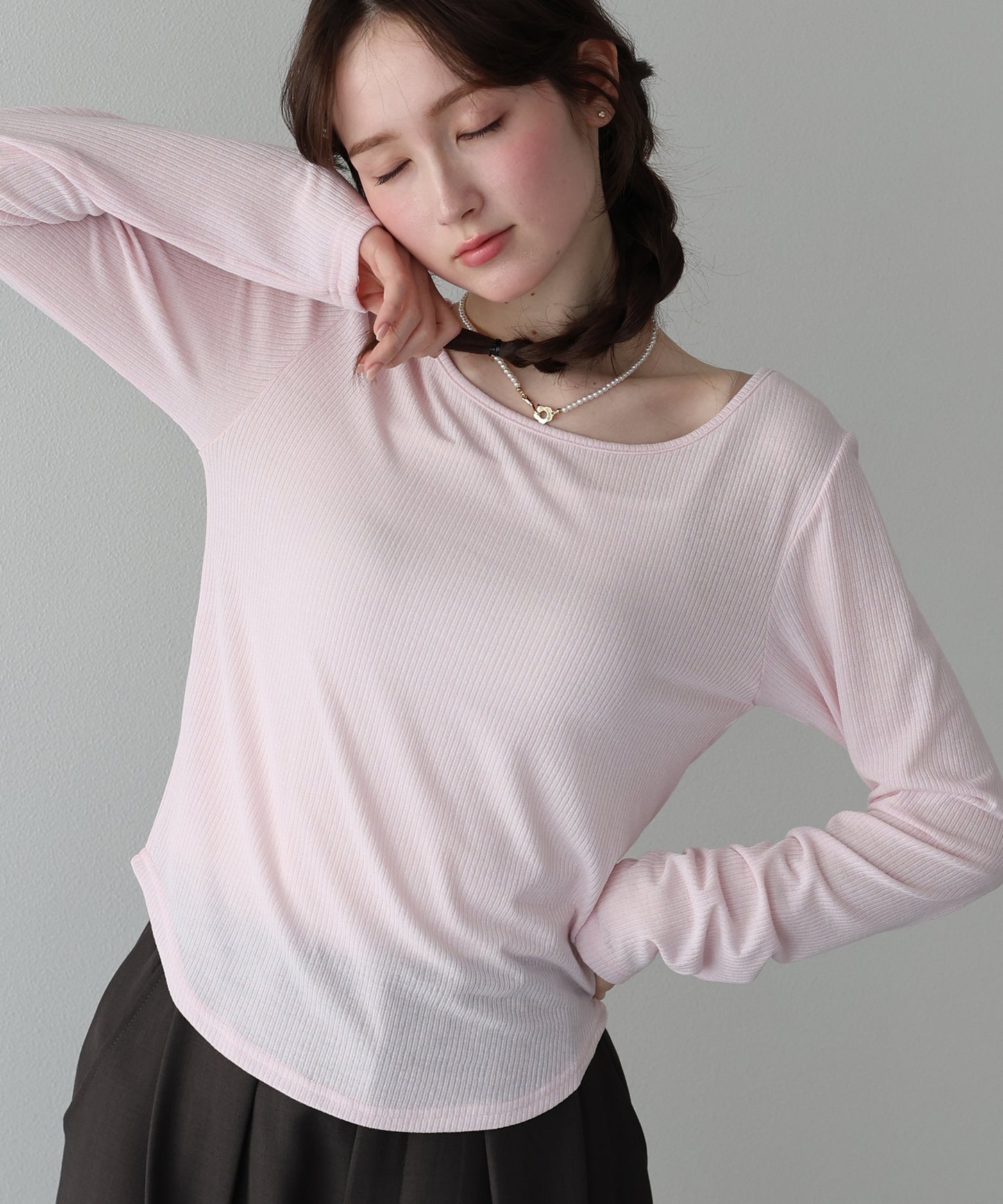 【早割5％OFF】クルーネックシアーリブカットソー【ネコポス】