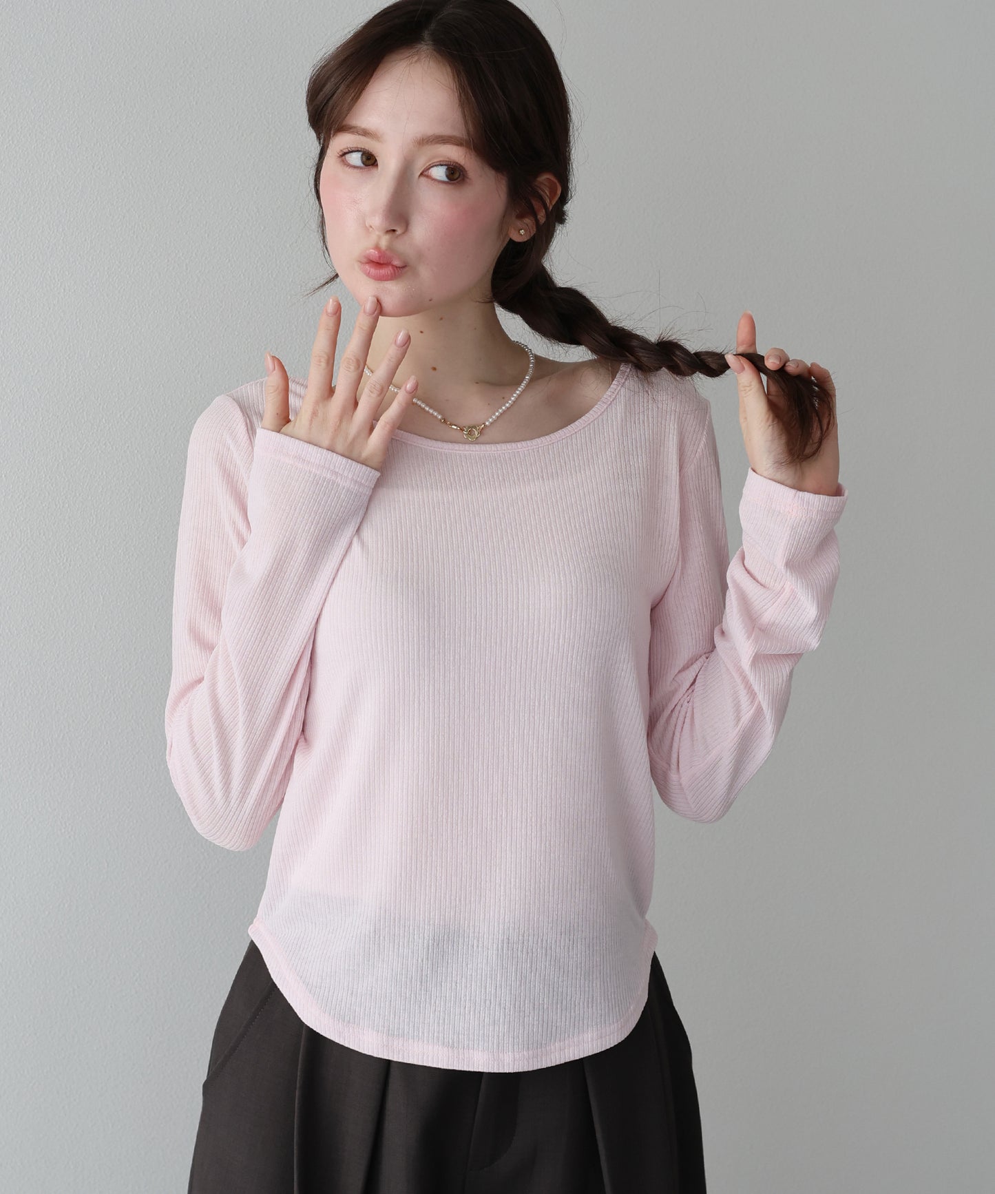 【早割5％OFF】クルーネックシアーリブカットソー【ネコポス】