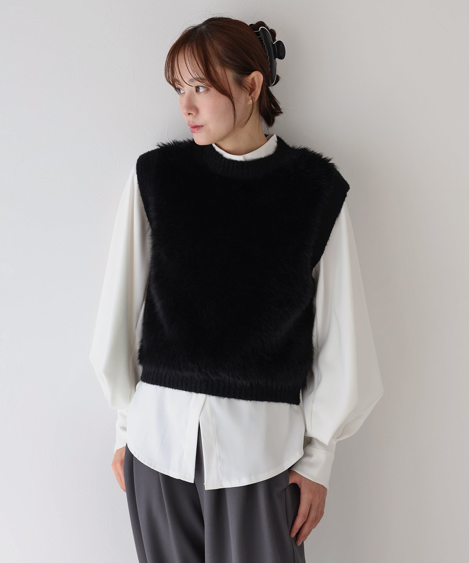 seyto シャギースイッチングニットベスト　サイズ2 seyto（セイト）の「Shaggy switching knit vest / シャギー