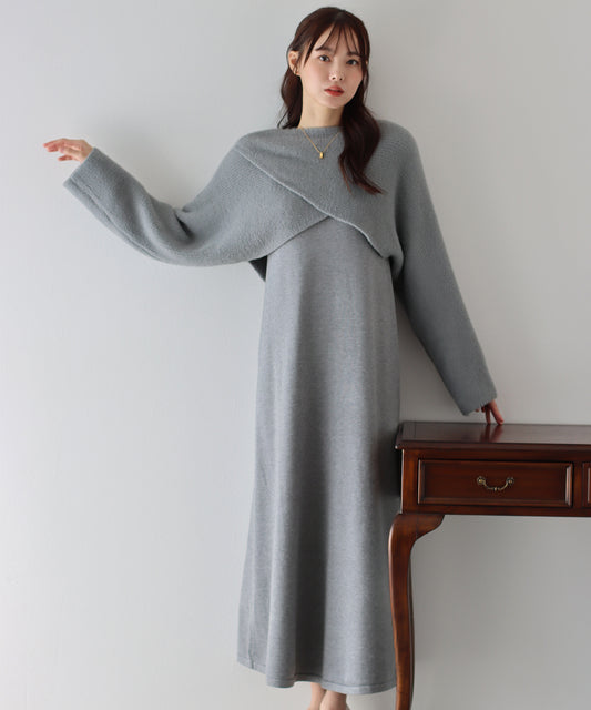 【SALE】シャギークロスニット＆ノースリーブニットワンピース　セットアップ