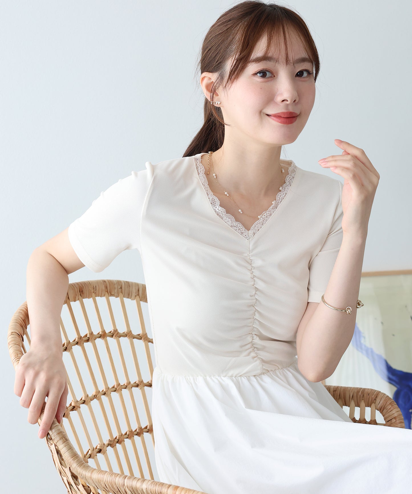 【SALE】フロントシャーリングドッキングワンピース