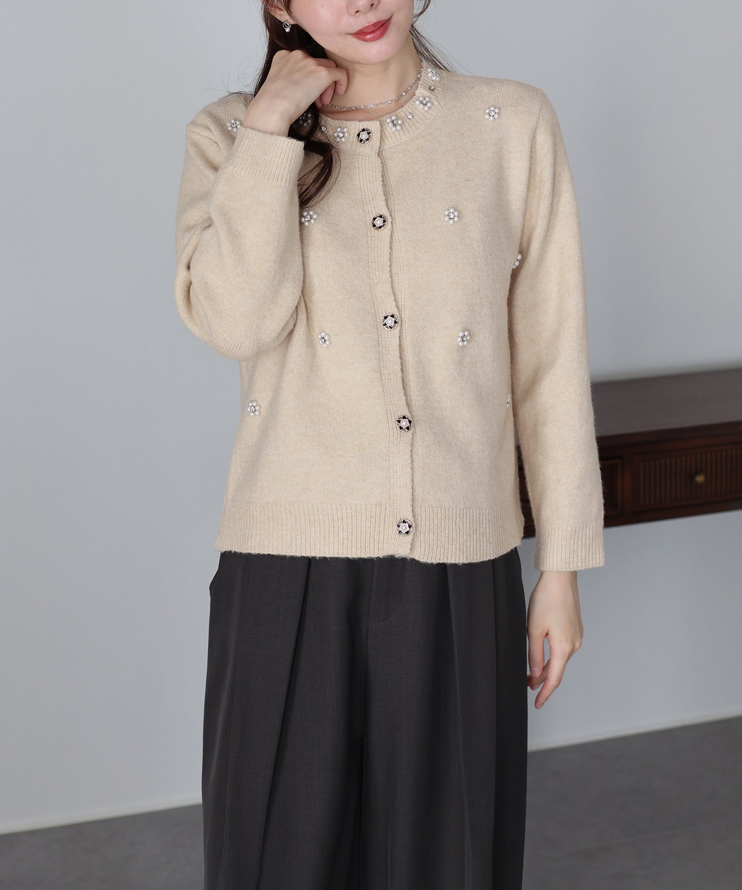 【TIME SALE】フラワービジューカーディガン