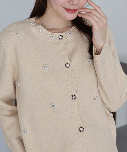 【TIME SALE】フラワービジューカーディガン