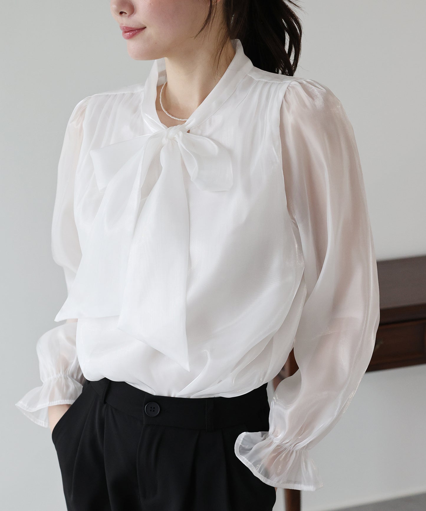 シアーオーガンジーボウタイブラウス【ネコポス】