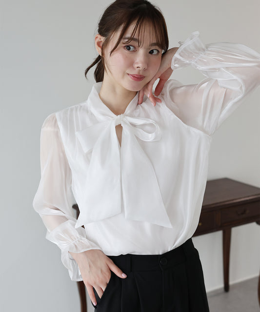 シアーオーガンジーボウタイブラウス【ネコポス】