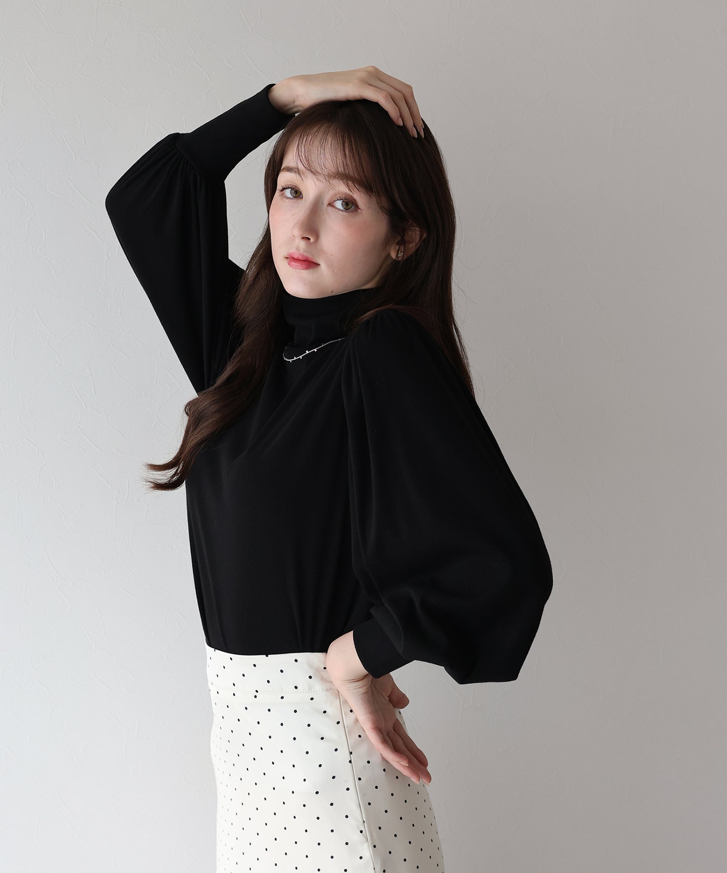 パフスリーブハイネックカットソー【ネコポス】