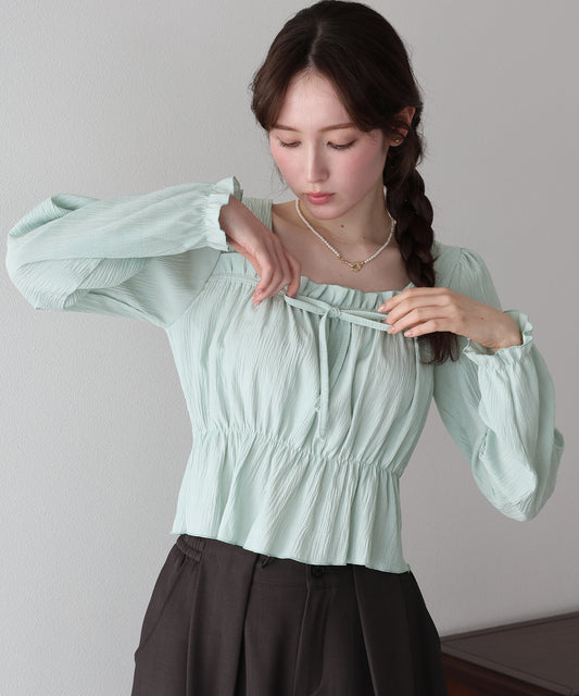 【早割5％OFF】スクエアネックギャザーブラウス【ネコポス】