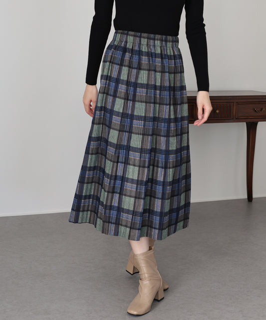 細プリーツチェックスカート
