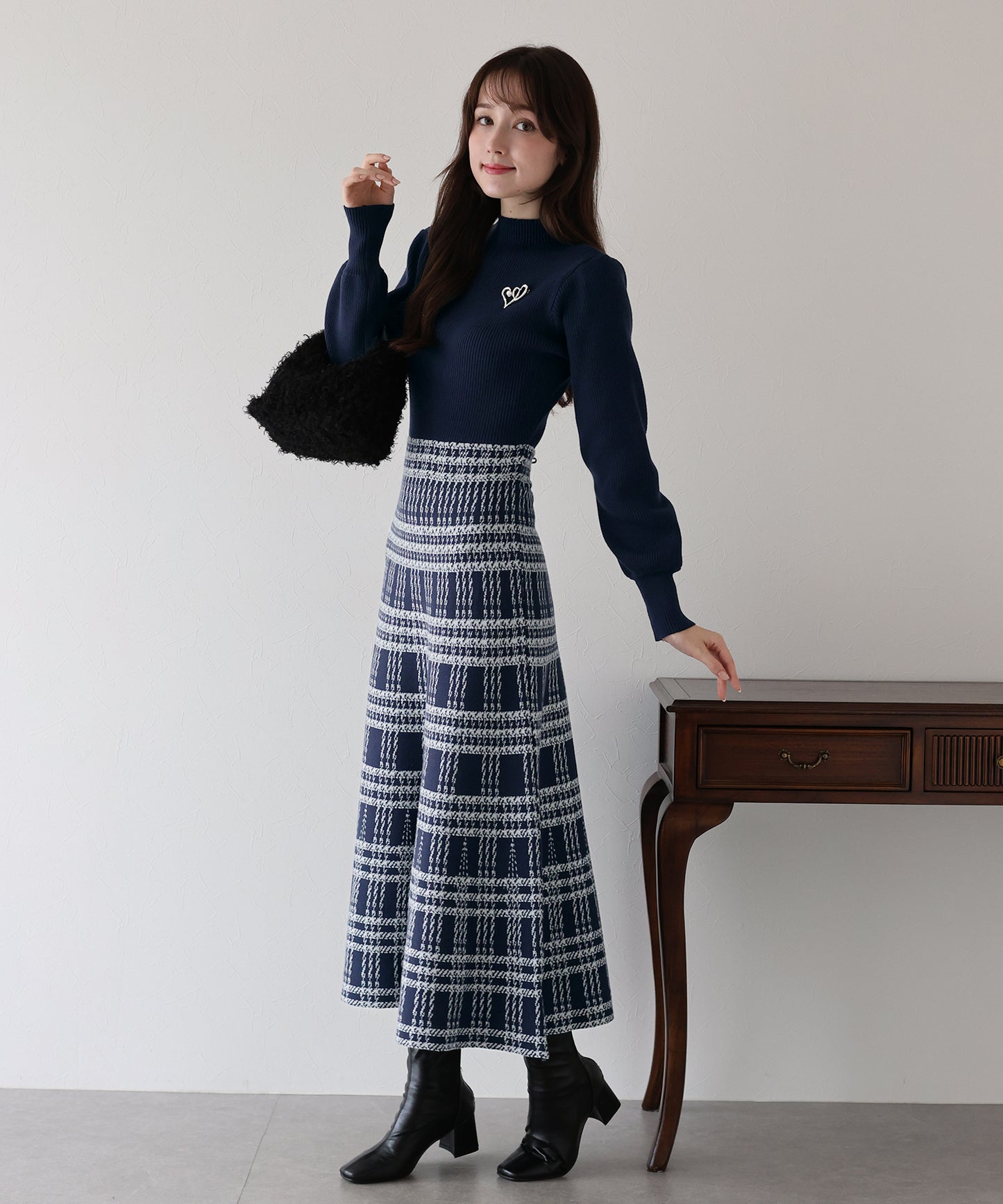 選べる2丈・チェックジャガードニットワンピース