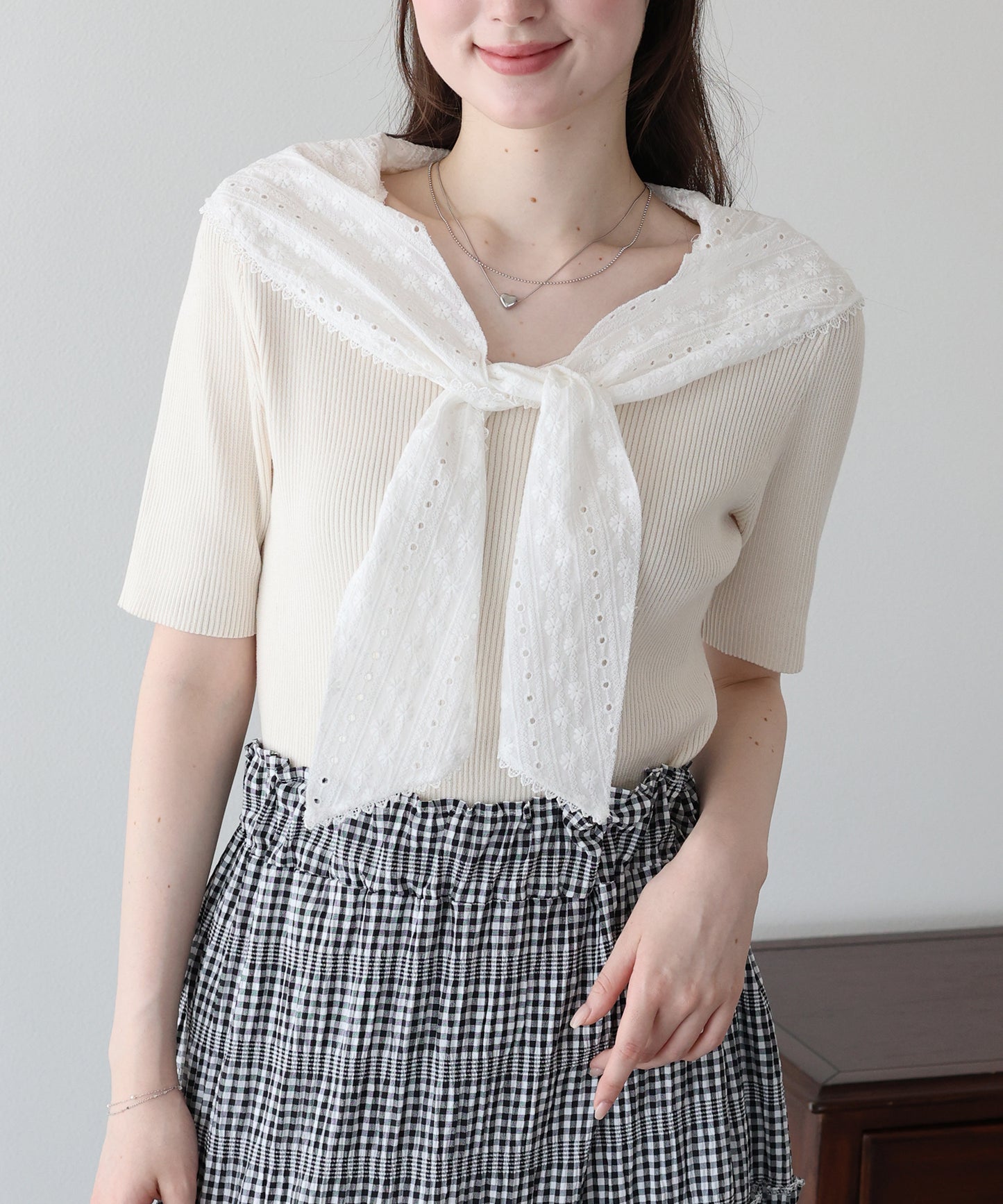 【早割5％OFF】コットンレースセーラーカラーニット