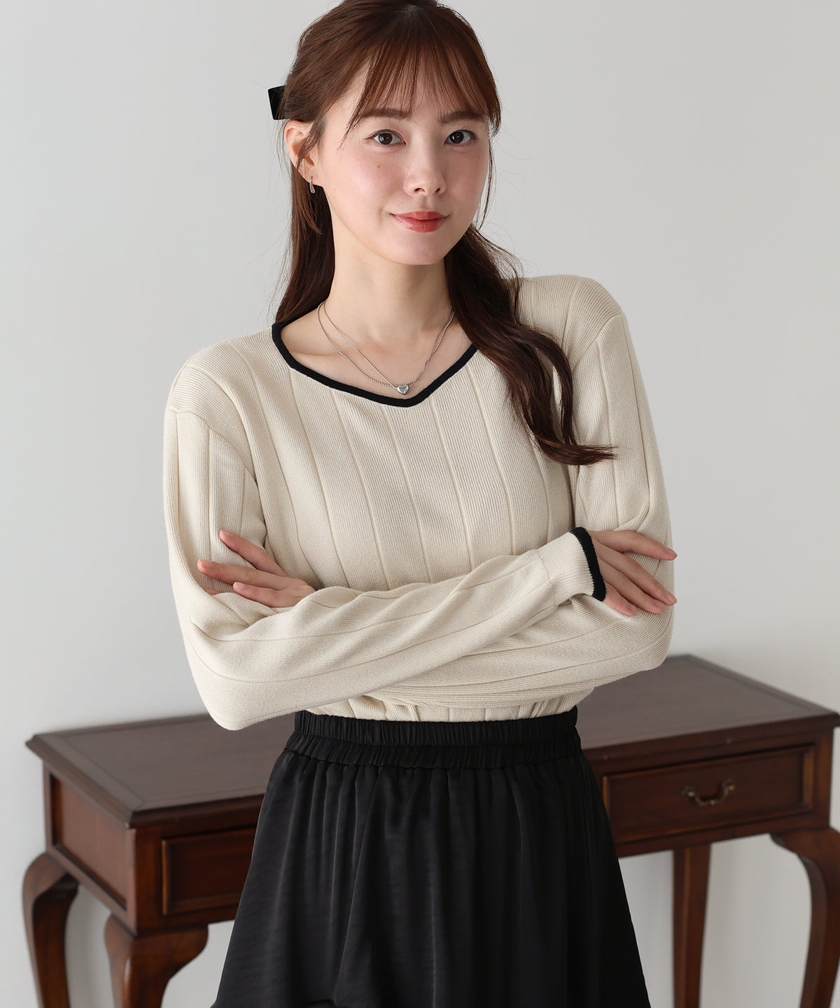 【早割5％OFF】《2サイズ展開》ハートネックワイドリブニット