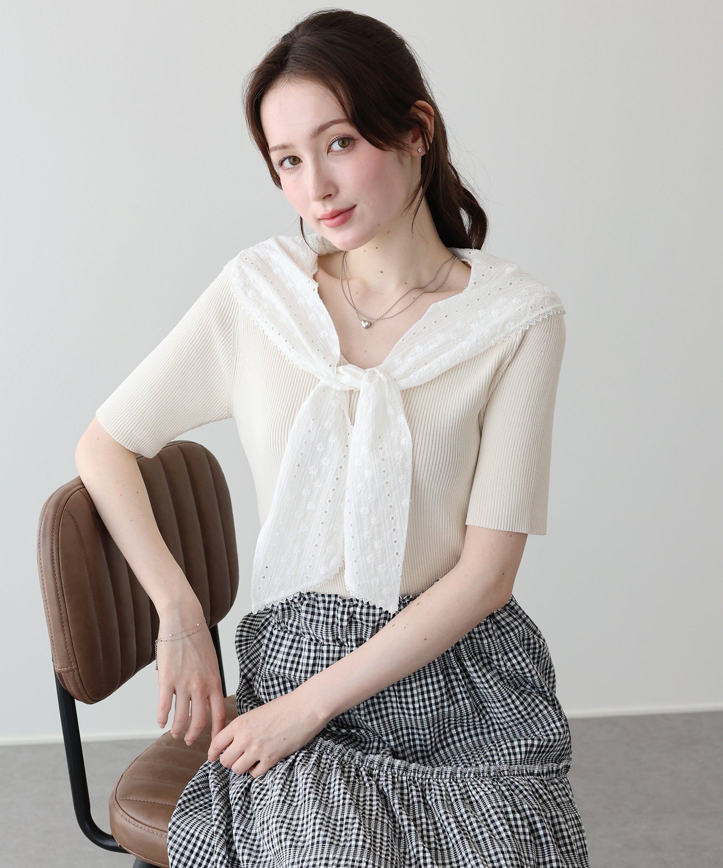 【早割5％OFF】コットンレースセーラーカラーニット