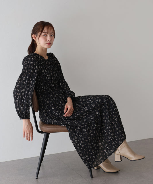 【早割5％OFF】花柄シャーリングワンピース