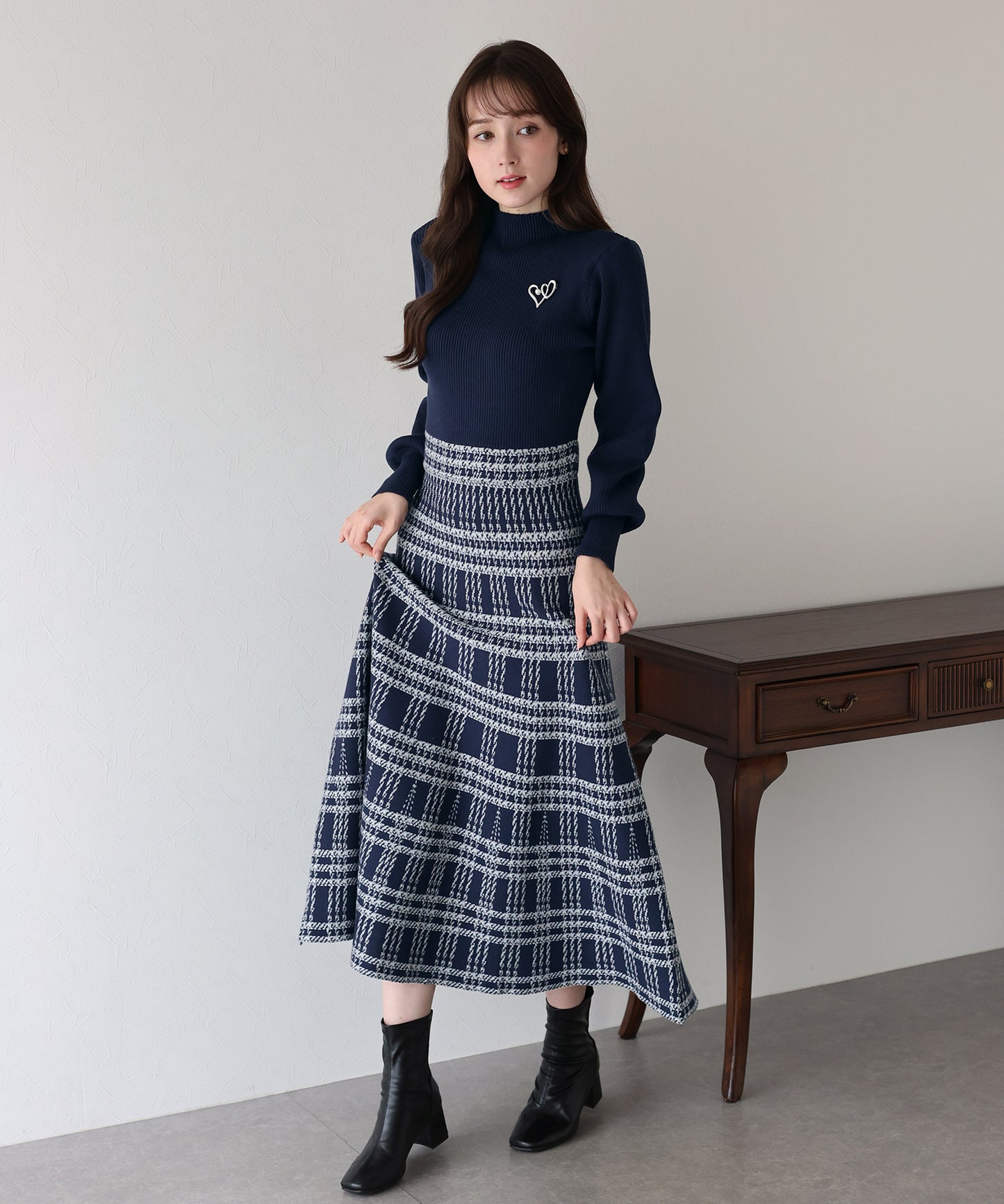 選べる2丈・チェックジャガードニットワンピース