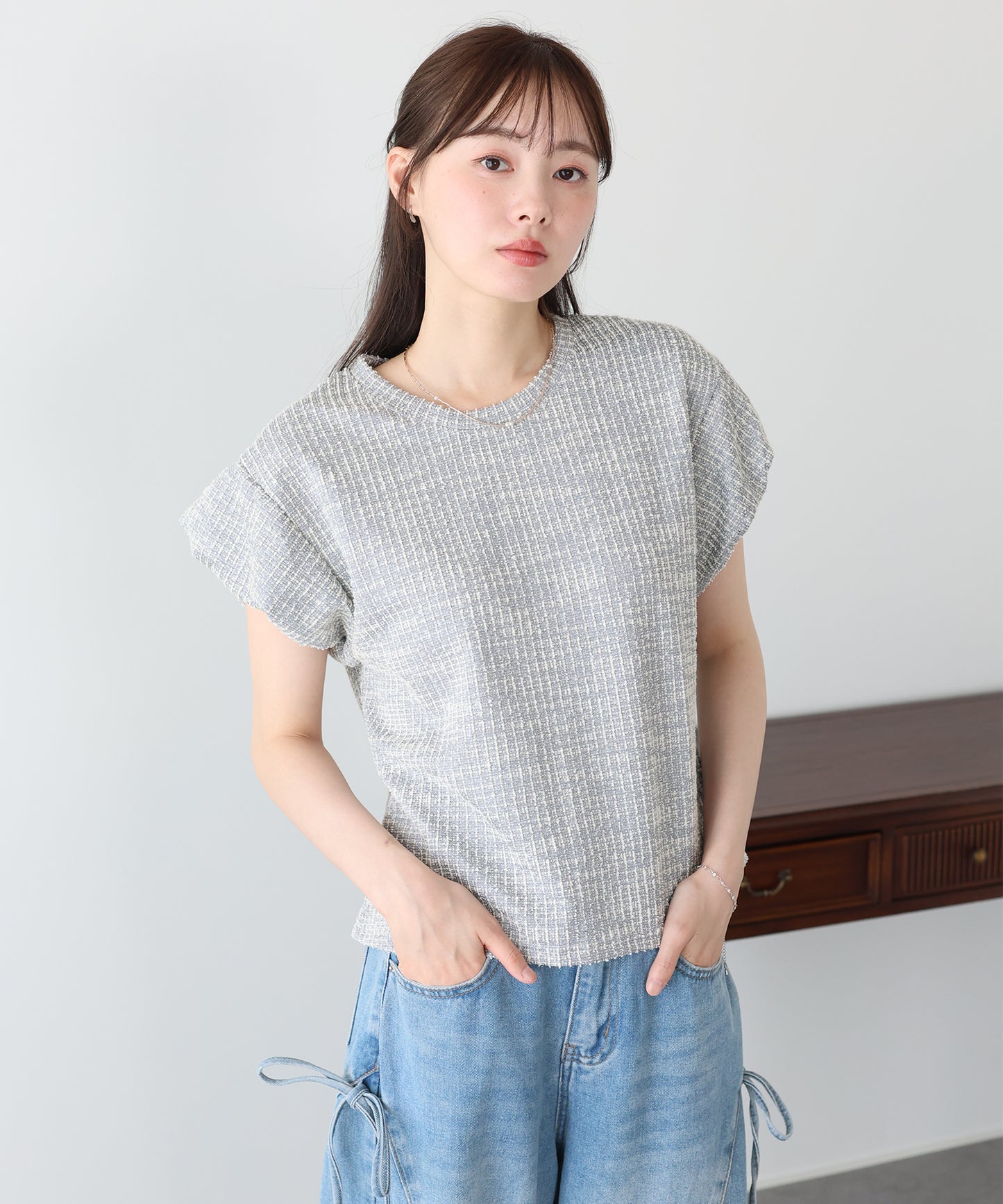 バルーンスリーブツイードＴシャツ【メール便】