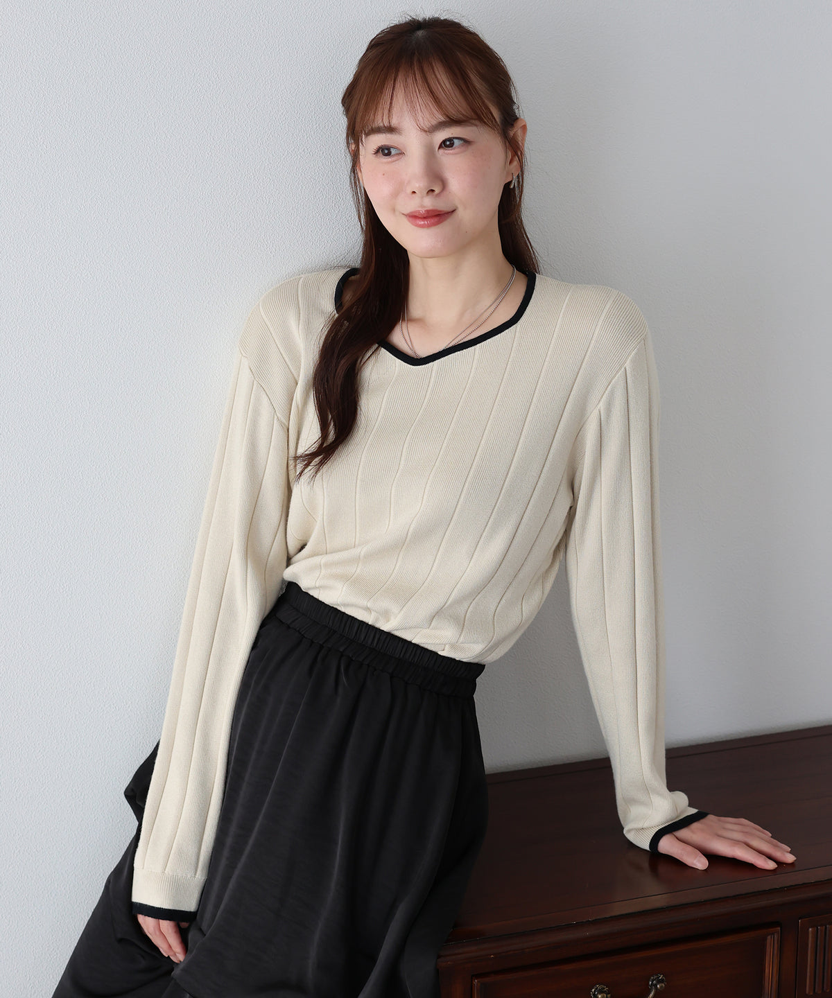 【早割5％OFF】《2サイズ展開》ハートネックワイドリブニット