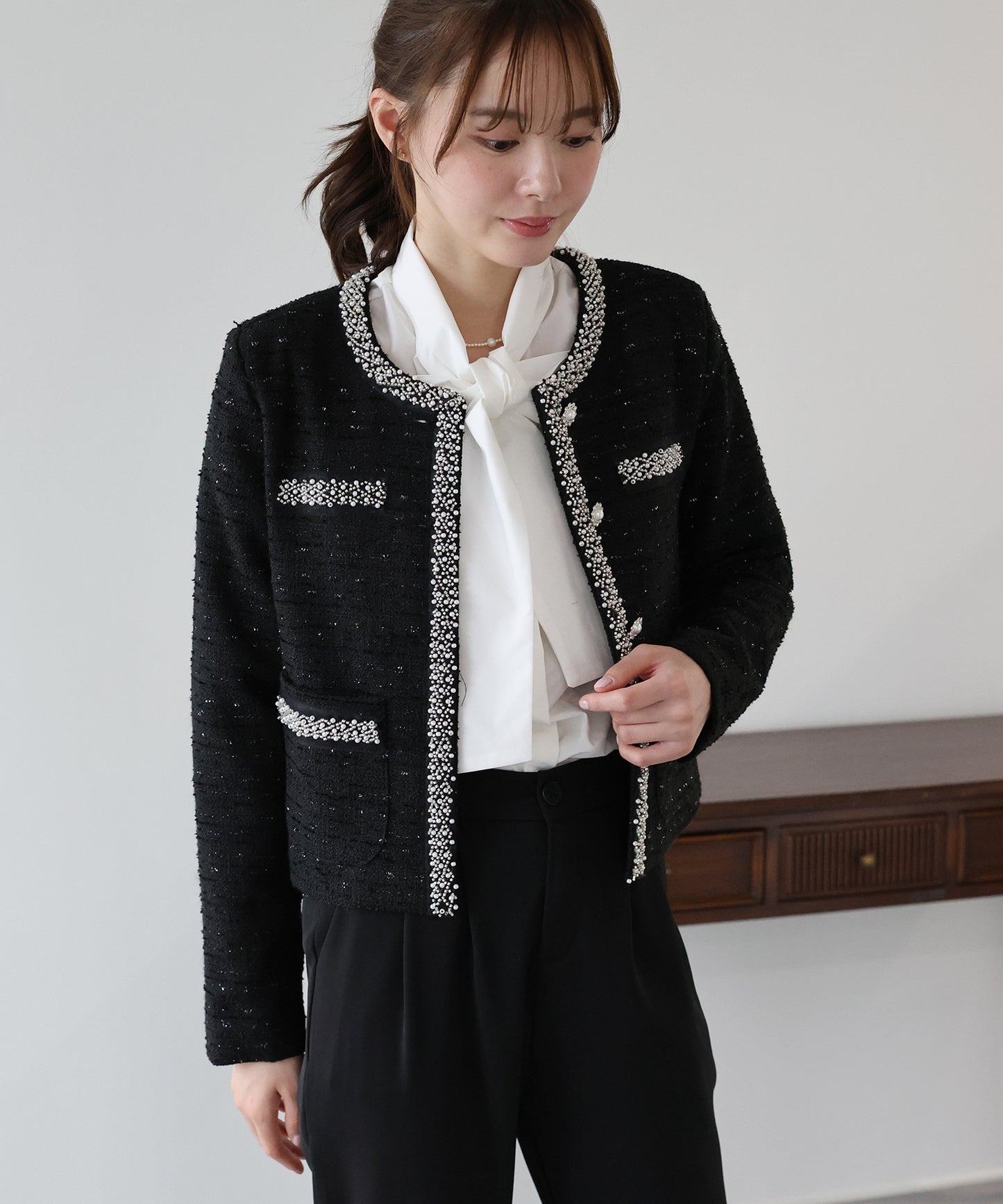 ビジューラメツイードジャケット
