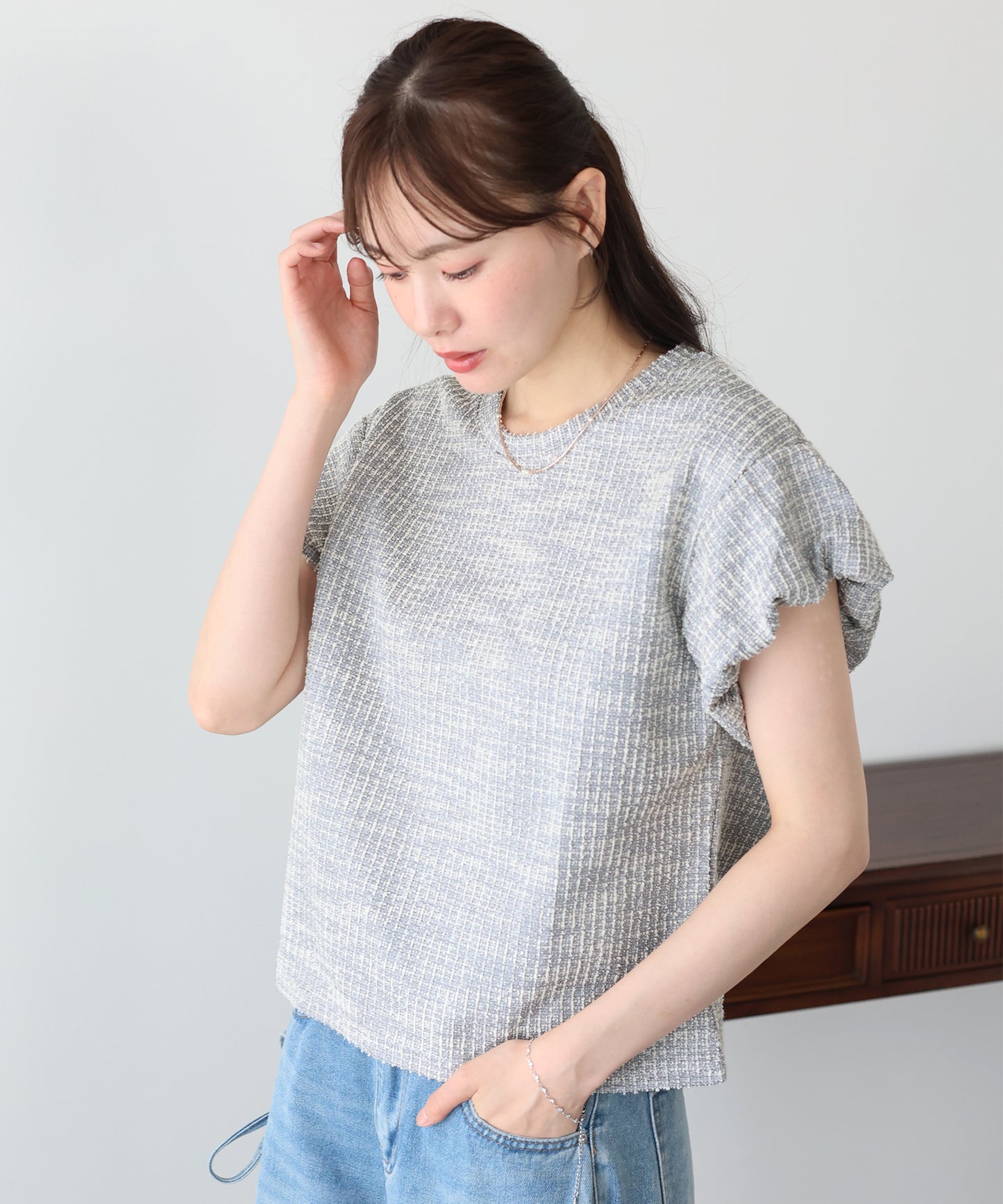 バルーンスリーブツイードＴシャツ【メール便】