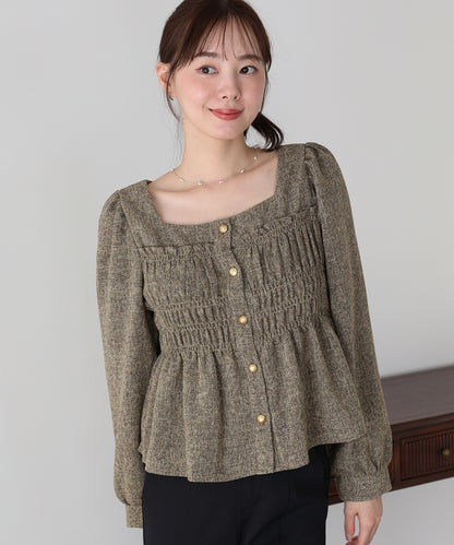 【早割5％OFF】《2サイズ展開》ツイードペプラムブラウス