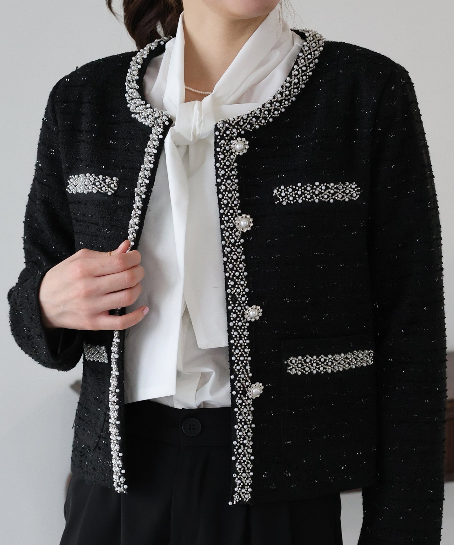 ビジューラメツイードジャケット