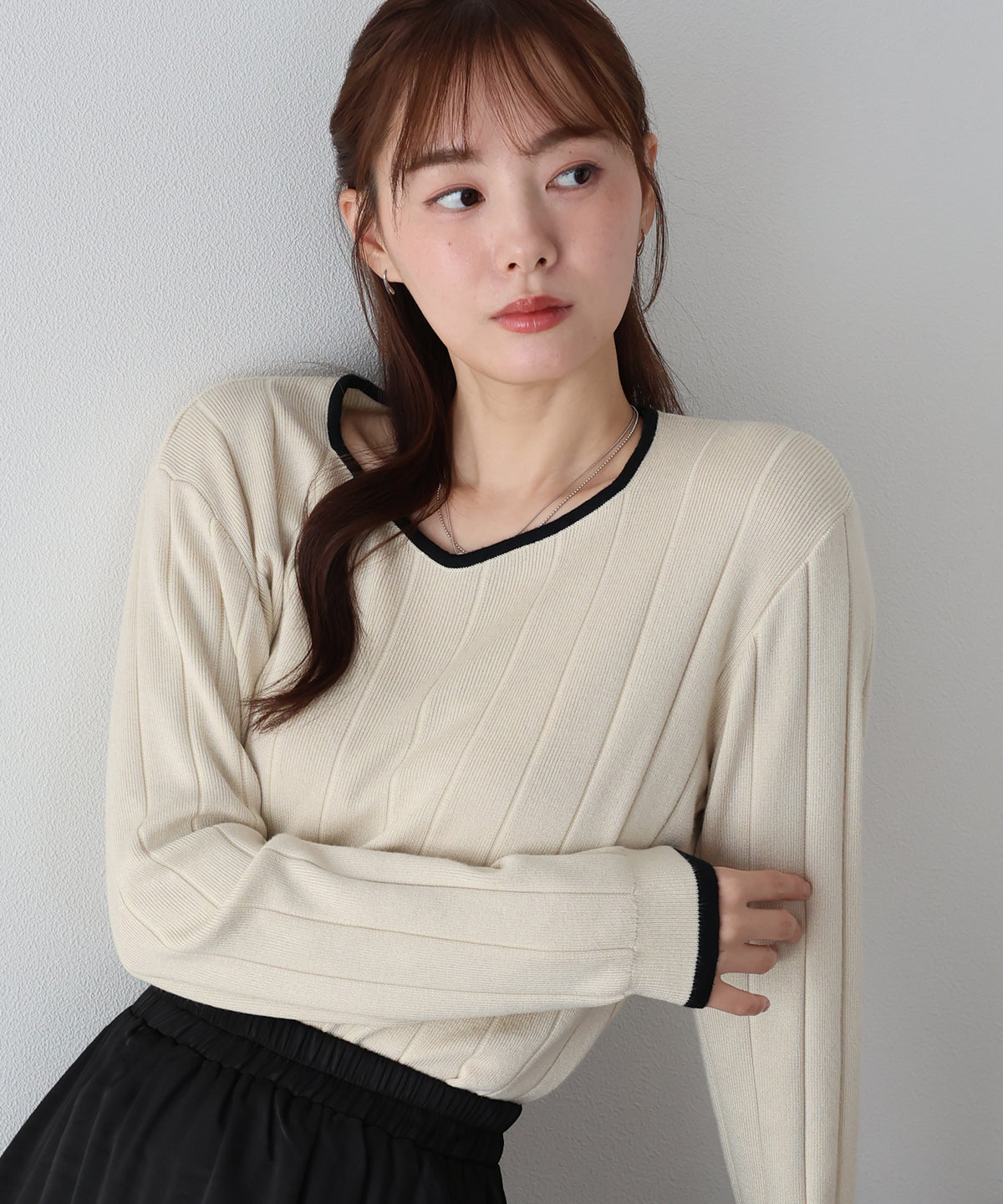 【早割5％OFF】《2サイズ展開》ハートネックワイドリブニット