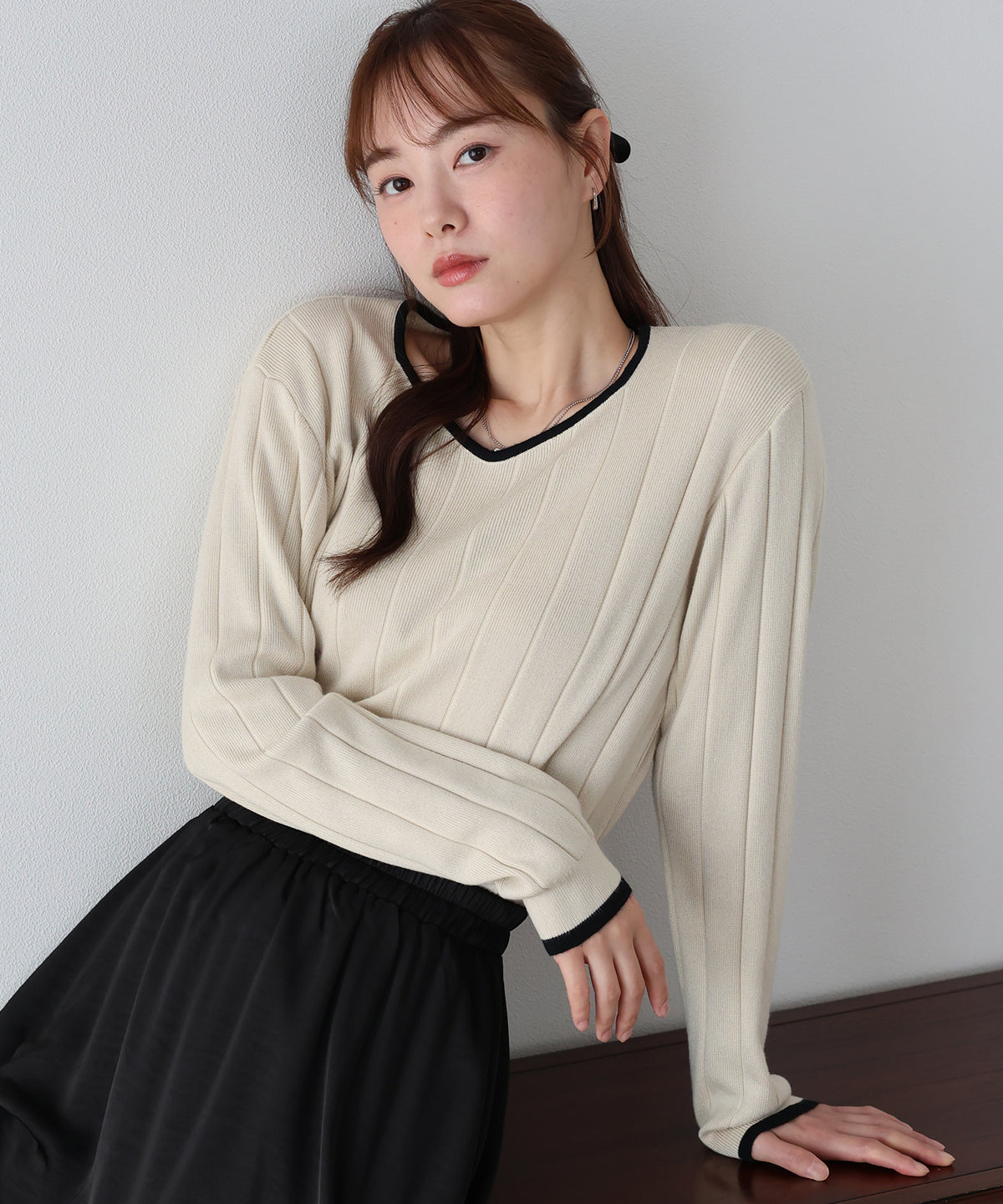 【早割5％OFF】《2サイズ展開》ハートネックワイドリブニット
