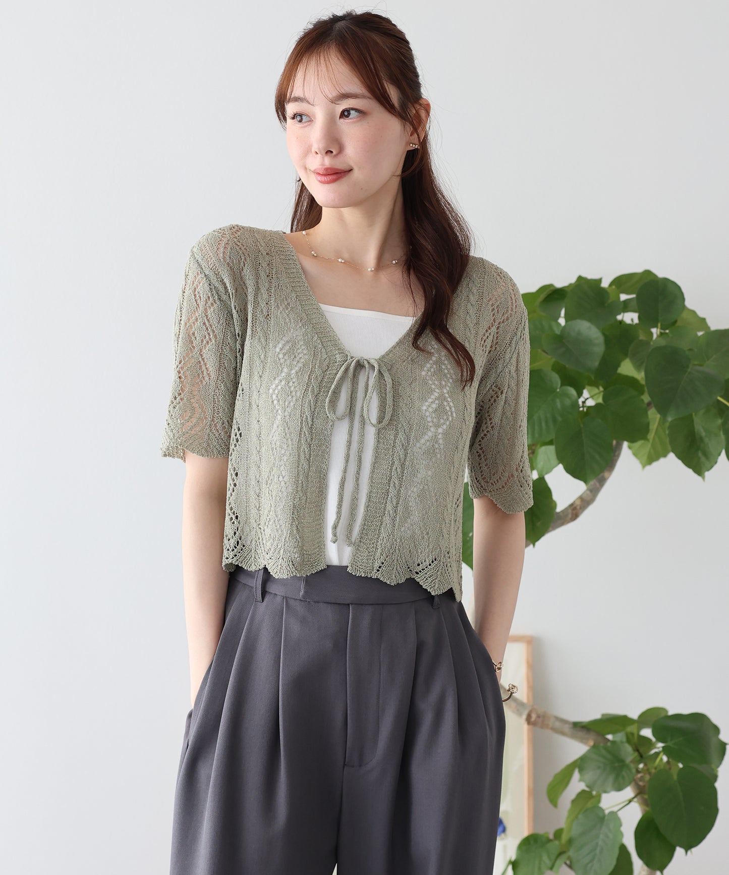 【早割5％OFF】透かし編みリボンカーディガン【メール便】