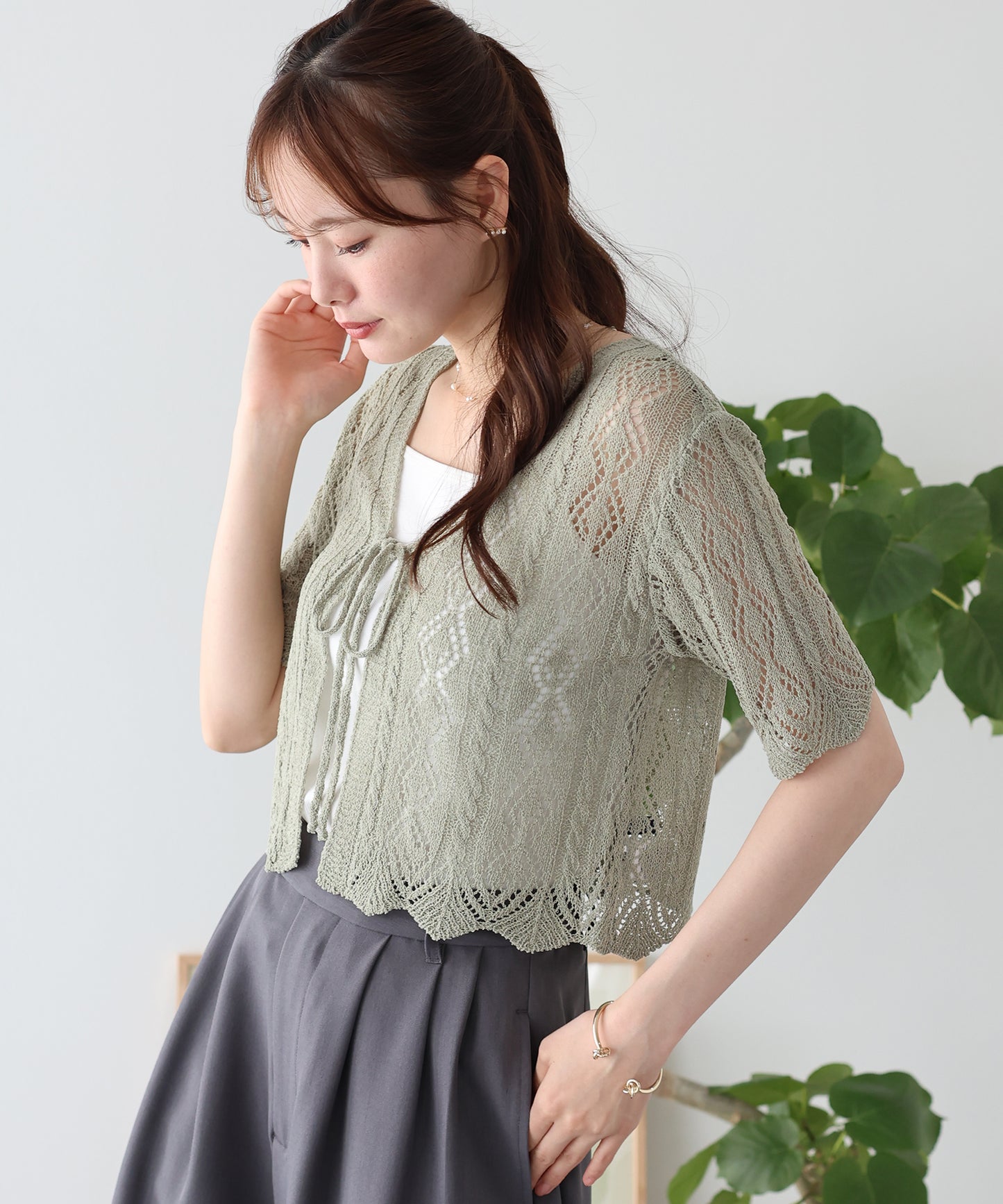 【早割5％OFF】透かし編みリボンカーディガン【メール便】