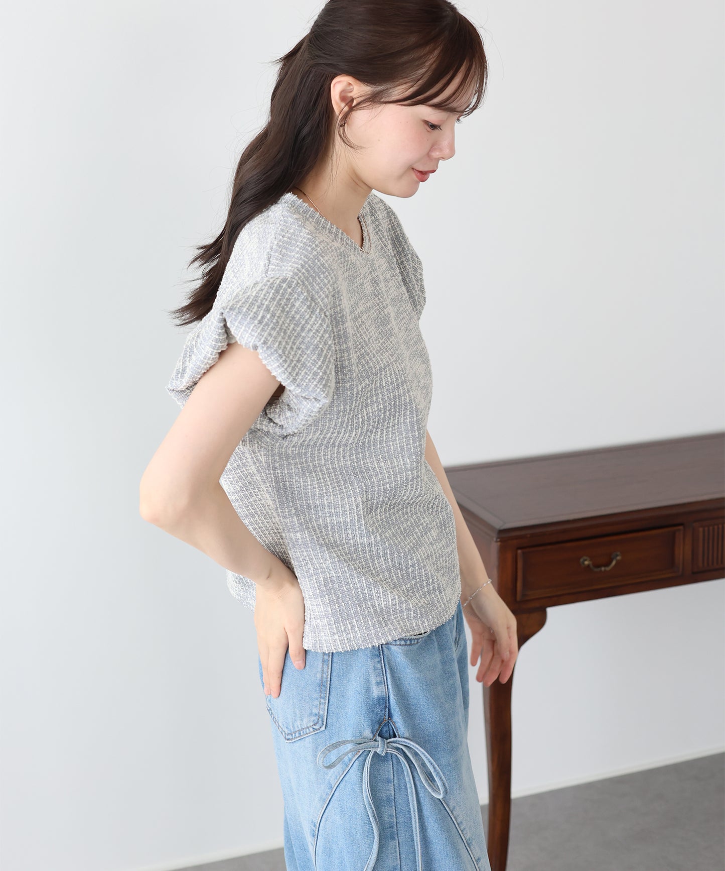 バルーンスリーブツイードＴシャツ【メール便】